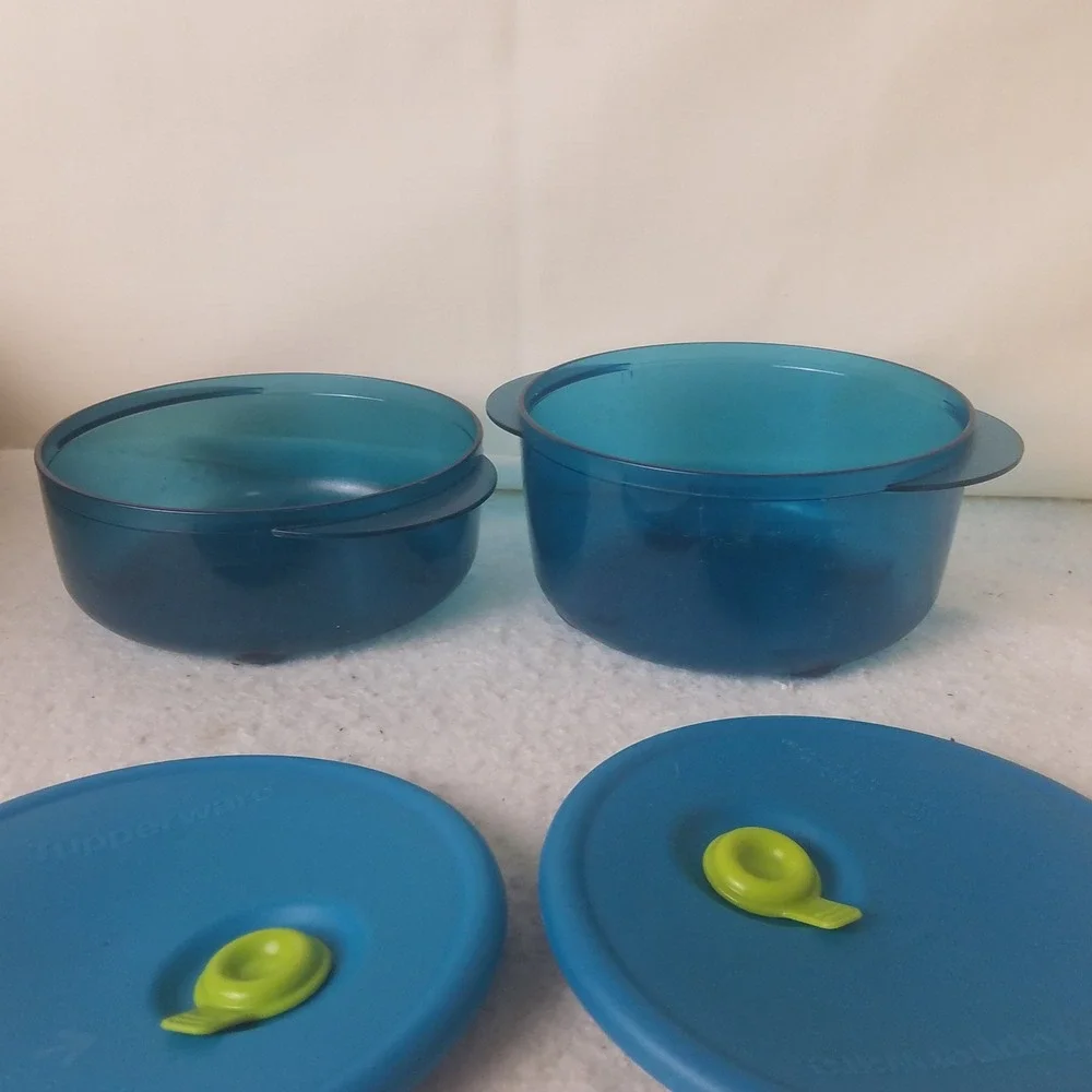 Tupperware Vent N Serve Round Container 2.5 & 3.5 Cups‎ Peacock Microwave set